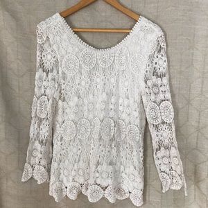 Anthropologie Solitaire White Lace Crochet Top